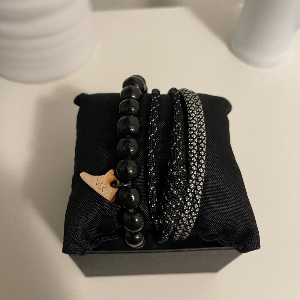 Elegant Black Beaded Bracelet Set 3 piece